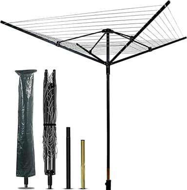 uyoyous Séchoir à linge rotatif extérieur, de type parapluie, avec douille de fond, housse de protection, 50 m, corde à linge stable, pour le jardin
