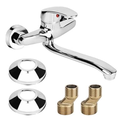 RUCUDIM Robinet de cuisine rotatif à 360° - Mitigeur mural - Mitigeur monocommande froid et chaud - Robinet de cuisine - Robinet mural - Mitigeur de lavabo pour montage mural - Bras pivotant 18 cm