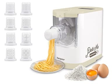 BEPER P102SBA500 Machine automatique pour pâtes fraîches, Machine à pâtes, 200W, 320 g de farine, 8 matrices de différentes tailles,Comprend une tasse à mesurer et une spatule