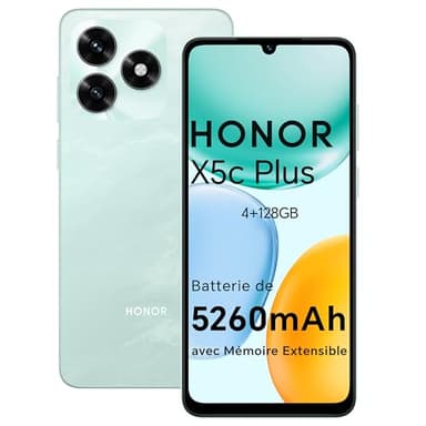 Honor X5c Plus Smartphone Dual SIM NFC Android 15, 4+128GB, 6.74 Pouces 90 Hzécran Confort Téléphone, 5260mAh Batterie, Caméra 50 mégapixels, MicroSD 1 to Extensible, Ocean Cyan