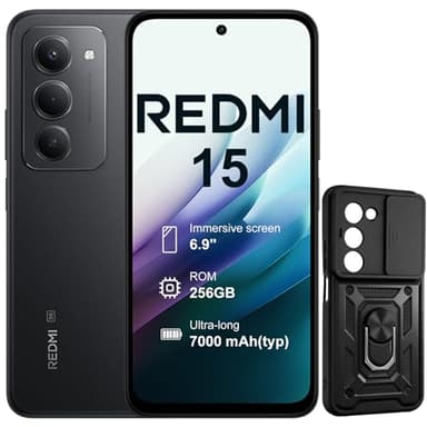 XIAOMI Redmi 15 Smartphone 5G, 8GB/256GB, 6.9" Confortable pour Les Yeux,Pouces Batterie 7000 mAh, Charge Rapide 33 W et Charge inversée 18 W, Coque Inclus (Noir)