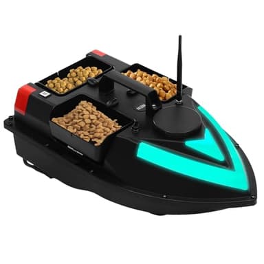 Bateau Télécommandé avec GPS Croisière à Point Fixe, Intégré Batterie Lithium 5200mah, Lumière LED et 3 Boîtes Appâts Bateau Amorceur Peche Carpe pour Réservoirs, Lacs, pour Amateurs Pêche
