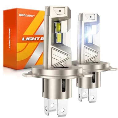 SEALIGHT H4 LED 52000LM 6500K Blanc Froid, Ampoules LED H4 de Phare Voiture et Moto, 1:1 Taille Halogène, 80000+ Heures de Durée de Vie, 2 Pièces