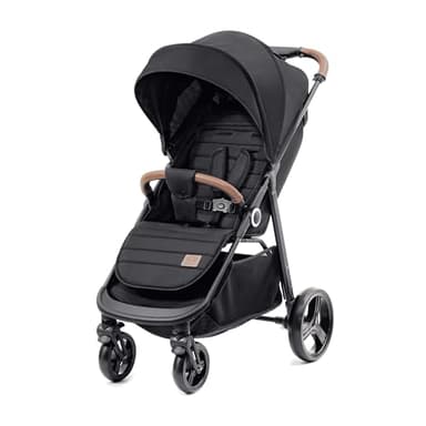 Kinderkraft GRANDE PLUS Poussette Canne dès la Naissance jusqu’à 22 kg, Pliage d'une seule main, Position allongée, Capote extensible, 4 Roues amorties, Noir