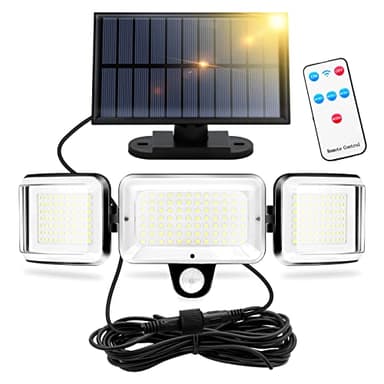 Lumiere Solaire Exterieur avec Detecteur de Mouvement, 224 LEDs Lampe, 1600 Lumens Projecteur, Spot Solaire avec Télécommande, 4 Modes Eclairage Exterieur Solaire (1 Pièce)