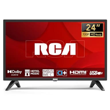 RCA TV 24 Pouces (60 cm) LED HD Télévision pour Chambre Cuisine avec Triple Tuner (DVB-T/T2-C-S/S2), HDMI, VGA, Lecteur Multimédia USB, CI+, Modèle Hôtel, 220 Volts