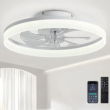 DWDVBL 50cm Ventilateur de Plafond Silencieux avec Lumiere et Telecommande 6 Vitesses et vent Réversible Dimmable LED Ventilateur de Plafond avec lumière avec télécommande pour Salon Chambre à Couche