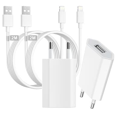 Chargeur Apple MFi Certifié et Câble iPhone 2M [Lot de 2], 5W Prise USB Chargeur Apple Adaptateur Secteur USB avec Câble Lightning pour iPhone 14/13/12/11 Pro Max/XS/X/8/7/6 Plus/5/SE