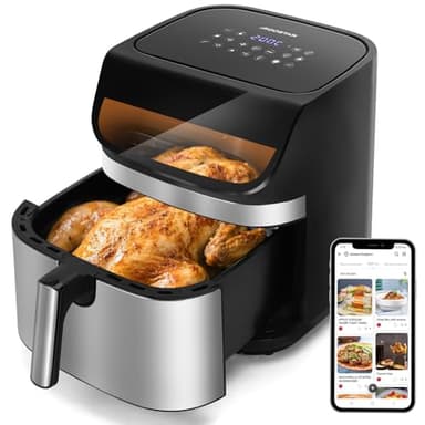 Aigostar Air Fryer XXL 8,8L Airfryer 2200W, Double Résistance, Économie d'Énergie 55%, Friteuse sans Huile 13 Programmes, Intérieur Inox, Écran Tactile Digital & Fenêtre, Communauté Recettes, Noir