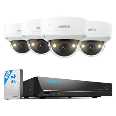 Reolink 4K Kit Caméra Surveillance PoE, Anti-Vandalisme IK10, NVR 8CH avec Disque Dur 2To, Vision Nocturne Couleur, Détection Personne/Véhicule/Animal, Audio Bidirectionnel, IP67 Résistant, RLK8-800V4
