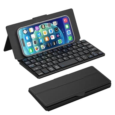 Doohoeek Mini Clavier Portable pour iPhone, iPad, Tablette Android, AZERTY Clavier Universel Double Bluetooth avec Support pivotant Librement pour Android, Windows et iOS