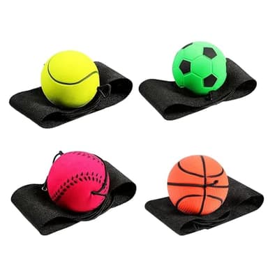 Balle de Retour Poignet, 4 pcs Neon Elastique pour Poignet, Balles Rebondissantes Exercice ou Jouer