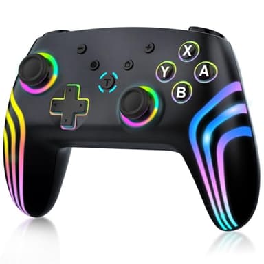 MYSTILUCK Manette Sans Fil Pro pour Switch/Switch 2/Lite/OLED/PC, Contrôleur avec 7 Couleurs d'éclairage RGB Changeantes/Double Vibration/Gyroscope 6 axes/Turbo, Joystick Ergonomique et Précis