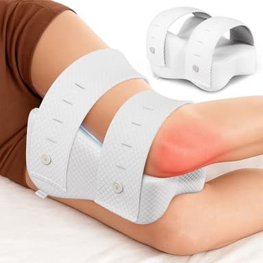 PinkFroggie Coussin de Genou avec Sangles pour Les Personnes Dormant sur Le Côté I Coussin Orthopédique pour Les Jambes pour Un Sommeil sans Douleur I Coussin de Positionnement Ergonomique (Blanc)