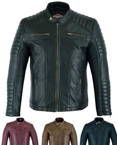 Texpeed veste en cuir homme - Occasionnels doux authentique peau de mouton motard Cuir véritable de style moto - Noir - M