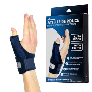 Actesso Attelle Pouce – Pour le Soulagement de la Tendinite, Dé Quervain, Entorses et Douleurs Articulaires – Orthèse Poignet en Néoprène, Main Droite, Bleu