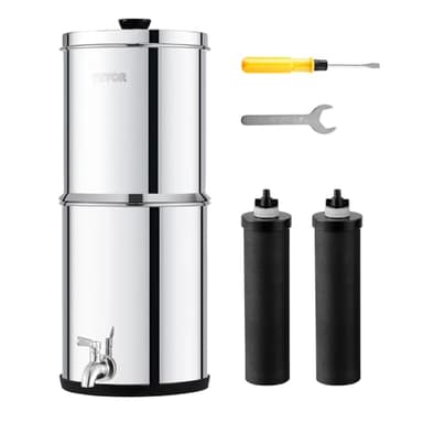 VEVOR Système de Filtration d'Eau par Gravité 5,5 L, Filtre à Eau par Gravité de Comptoir, en Inox 304, Réduction du Plomb et jusqu'à 99% du Chlore, avec 2 Filtres à Charbon et Robinet, Domicile