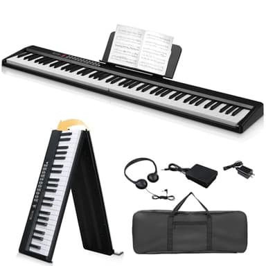 LEADZM Piano Numérique Pliable 88 Touches, Ensemble Piano Électrique Semi-Lesté, 2 Modes Bluetooth, 1000 Rythmes, 1000 Sonorités et 50 Démos pour Débutants (Noir, Piano Only)
