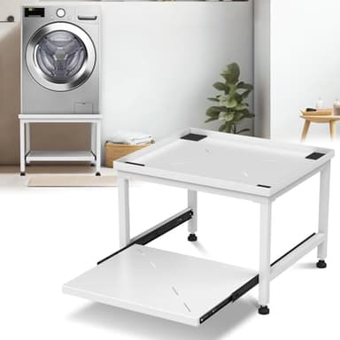 Herrselsam Support de machine à laver avec tiroir, hauteur 45,5 cm, capacité de charge 200 kg, support avec pieds réglables et coussinets anti-vibrations, socle pour sèche-linge, réfrigérateur