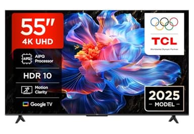 TCL 55V6C LED Direct Smart TV 55", HDR 4K, avec technologie Google TV (Dolby Audio, Motion Clarity, compatible avec Google Assistant et Alexa)