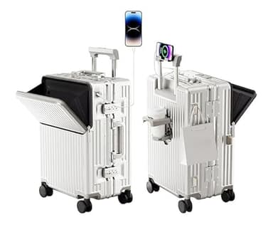 AIWEINY Valise Cabine de Voyage homologuée TSA, Coque Rigide en Polycarbonate, Cadre en Aluminium, résistante à la Pression, pour Bagages de 20'' 24'' 26'' (20‘’, Blanc)