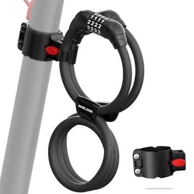 AMZLOCK Cadenas Trotinette Electrique, Antivol Câble Double Cadenas avec Support, Antivol Trotinette Electrique 110cm/12mm, Antivol Vélo à Code 4 Chiffres pour Trottinettes Électriques et Vélos