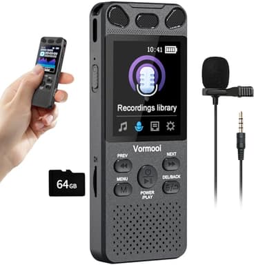 80GB Dictaphone 110H Enregistreur Vocal Numérique avec Micro Externe, 2,15" Écran Couleur Enregistreur Audio MP3 avec Activation Vocale, Vormooi Enregistreur de Voix avec Lecture pour Reunions Classes