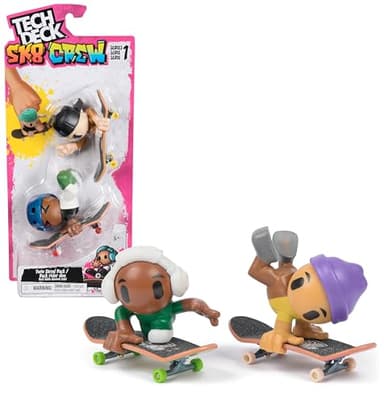 Tech Deck - Pack De 2 Sk8 Crew - 2 Finger Skates + Figurines Amovibles À Clipser sur La Planche pour Rider - Mini Skate Doigt - Jouet Enfant - Jeu Enfant 5 Ans Et + - Modèle Aléatoire