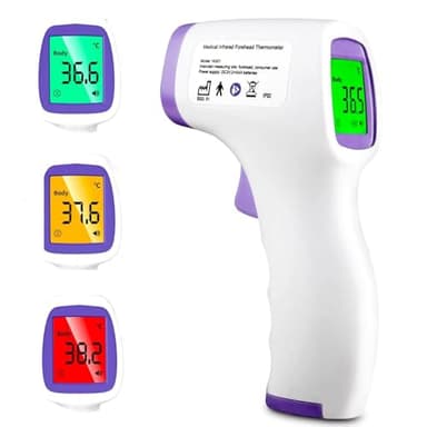 Thermomètre Infrarouge Sans Contact - Mesure Frontale Instantanée (1s) avec Écran LCD Rétroéclairé - Alarme Fièvre + Mémoire 50 Mesures pour Bébés/Adultes/Cuisine
