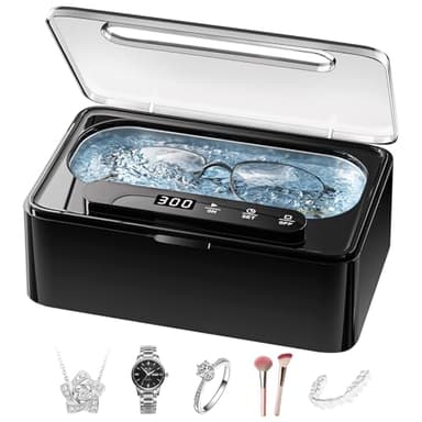Nettoyeur Ultrasons, Ultrasonic Cleaner 47kHz, Bac a Ultrason Portable 330 ml avec 3 Modes de Nettoyeur Ultrasons Lunettes pour Bijoux, Prothèses Dentaires, Lunettes, Bagues, Montres(Noir)