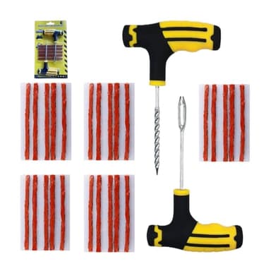 JOIYHY Kit de Réparation Crevaison Voiture, Kit Meche Pneu Voiture, Inclut 25 Bande de réparation de pneus,1 Foret fileté, 1 Foret fourchu,pour Auto, Motos, VTT, Tracteurs