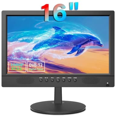 KCR 16 Pouces TV numérique Freeview, Tuner DVB-T2, entrée AV, HDMI/VGA, Port USB, Alimentation par la Voiture (12 Volts) ou Le Secteur, télécommande