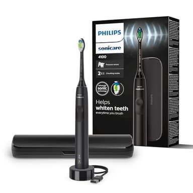 Philips Sonicare 4100 - brosse à dents électrique pour adultes avec 1 tête de brosse Philips W2 Optimal White noire, coffret de voyage fin et chargeur USB (modèle HX3683/54)