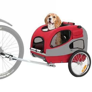Sepnine Remorque de Vélo pour Chien M - Pliable, avec Réflecteurs de Sécurité, 3 Sac Pratique, Coussinets Intégrés, Cordes de Sécurité, Taille Moyenne, jusqu'à 30 kg (Rouge)