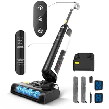 Vozascly W12SE Aspirateur sans Fil, Lave-Vaisselle et Aspire Les Sols, Auto-nettoyant, Autonomie 45 Min, Anti-enchevêtrement des Cheveux, Désinfection électrolytique, Double réservoir 1,15L