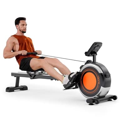 Rameur Pliable Appartement Freinage Magnétique 16 Niveaux de résistance Silencieux avec APP Exclusive, Rameur Magnétique Support de Tablette Assemblage Facile (RW1-Noir)