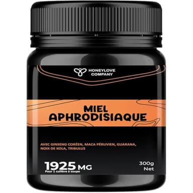Miel Aphrodisiaque 300g haut dosage – 1925mg/Cuillère – Miel d’Acacia UE Infusé aux 12 Plantes + Zinc – Maca, Ginseng, Kola – Goût Fort, Effet Rapide – Fabriqué en France
