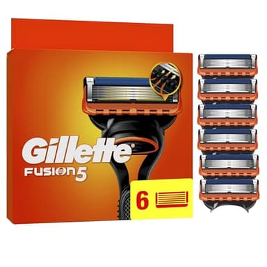 Gillette Recharges De Rasoir Fusion5 Pour Hommes, Pack De 6, AUTHENTIQUES, Cartouches Avec Bande Lubrifiante Et 5 Lames Pour Un Rasage Manuel Efficace, Compatibles Avec Les Manches De La Série Fusion