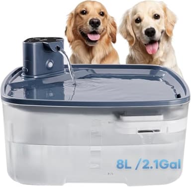 Fontaine à Eau sans Fil Kittyspout pour Chiens, Fontaine à Eau pour Chats avec détecteur de Mouvement, 8 L pour Grands Chiens, Batterie Rechargeable intégrée de 5000 mAh（Transparent）