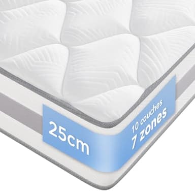 INMOKO Matelas140x200 cm, 10 Couches, Matelas à Ressorts ensachés, Hauteur de 25 cm, Soutien en 7 Zones, Design Ergonomique,Durable, réversible, fermeté Moyenne (H3/H4)