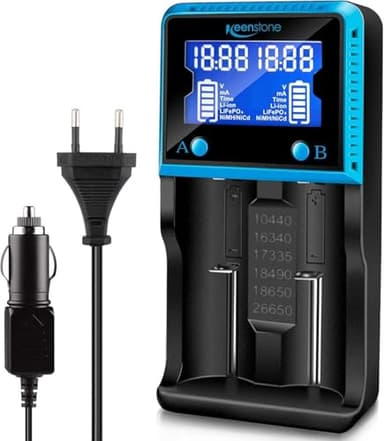 Chargeur Batterie 18650, Keenstone Chargeur de Piles Intelligent Universel avec Ecran LCD pour Piles Rechargeables Ni-MH Ni-CD Li-ION LiFePO4 IMR AA AAA 10440 14500 16340 26650 etc
