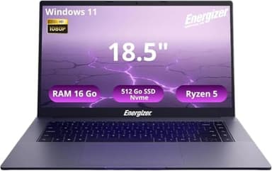 Energizer EnergyBook Pro 18,5" PC Portable - Grand Écran FHD IPS, AMD Ryzen 5, 16Go RAM, 512Go SSD, Windows 11 - Clavier AZERTY Français - Ordinateur Portable Multitâche, Gris
