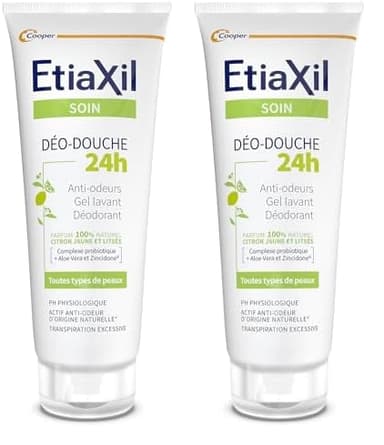 ETIAXIL - Déo-Douche - Gel Douche Transpiration Excessive - Corps - Peaux sensibles - Citron jaune et Listée - 200 ml (Lot de 2)