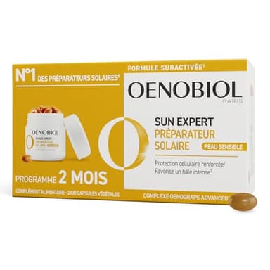 OENOBIOL SUN EXPERT Préparateur Solaire Peau Sensible - Protection cellulaire renforcée2 - Favorise un hâle intense et éclatant - Complément Alimentaire 2x30 capsules - Programme 2 mois