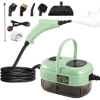 Nettoyeur vapeur portable 2500 W, 1100 ml, nettoyeur vapeur haute pression avec 3 têtes de brosse, nettoyeur vapeur manuel multifonction pour meubles de cuisine, salle de bain, voiture (nouveau vert)