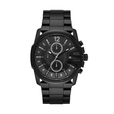 Diesel Montre pour homme Master Chief Chrono, mouvement à trois aiguilles, boîtier en acier inoxydable noir de 49 mm avec bracelet en acier inoxydable, DZ4180