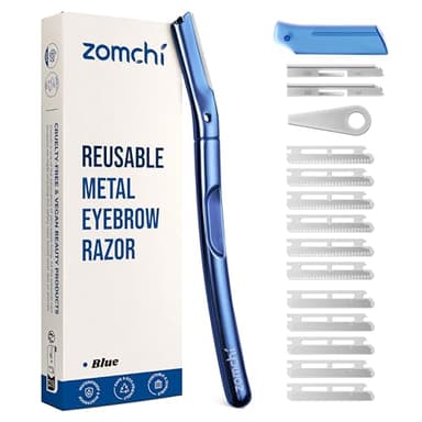 ZOMCHI Rasoir Dermaplane, Rasoir à sourcils et rasoir visage pour femmes et hommes, Tondeuse à sourcils réutilisable avec 11 lames, Rasoir à sourcils avec capuchon de protection en silicone - Bleu Mat