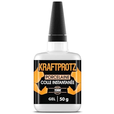 Colle céramique & porcelaine extra forte gel 50 g – super glue pour tasses, vaisselle & objets cassés – transparente, résistante à la chaleur & au lave-vaisselle – bouchon anti-séchage – KRAFTPROTZ