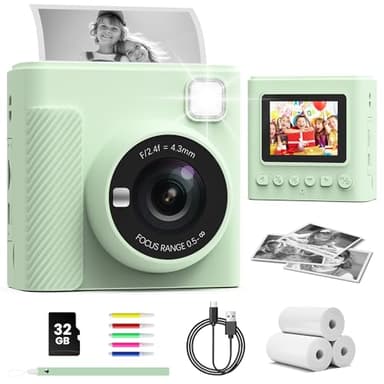 TIATUA Appareil Photo Instantané Enfants, 1080P Appareil Photo Numérique Enfant & Caméra Vidéo avec Carte de 32GB & Rouleaux de Papier d'impression, Cadeaux pour Garçons & Filles de 3 à 12 Ans