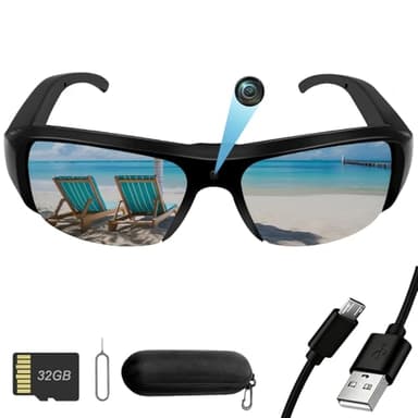 Nisanuki Caméra Espion, 32GB Mini Lunette Espion, 1080P HD Camera Cachee Lunettes de Soleil, Portable Caméscope Sport Enregistreur Vidéo Prise de Photos pour Intérieur Extérieur